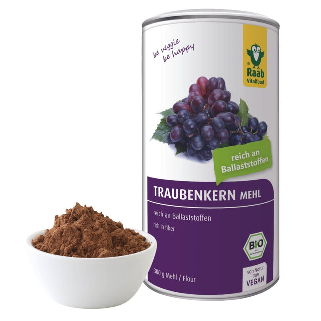 Raab Vitalfood® Organic Grape Seed Flour Powder (300 g) - rich in fiber (60% fiber content), vegan, gluten-free, premium organic quality