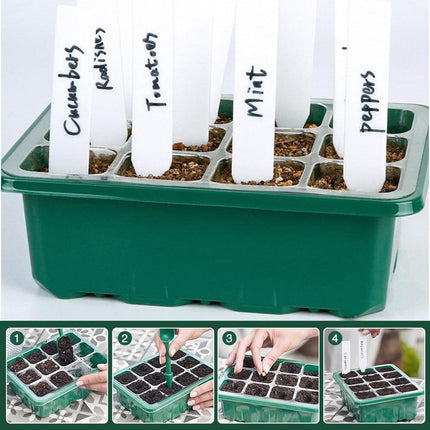 HRKVSK Mini Greenhouse Cultivation, 10 Pieces 120 Cells Indoor Greenhouse Cultivation Box, Plant Cultivation Set with Lid, Cultivation Box with 10 Labels 2 Tools for Seedling Plant