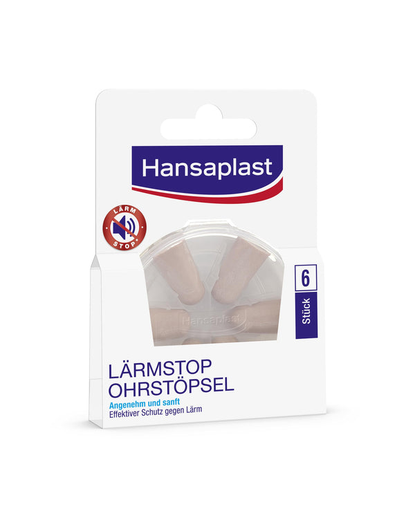 Hansaplast Noise Stop Earplugs (6 pieces), gentle hearing protection ideal for sleeping and relaxing, earplugs reduce noise by 33db