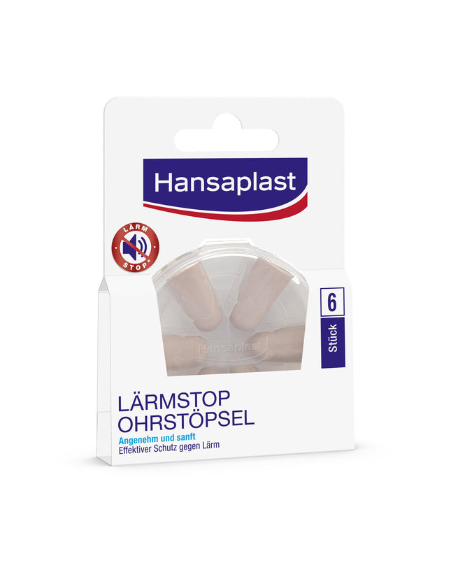 Hansaplast Noise Stop Earplugs (6 pieces), gentle hearing protection ideal for sleeping and relaxing, earplugs reduce noise by 33db
