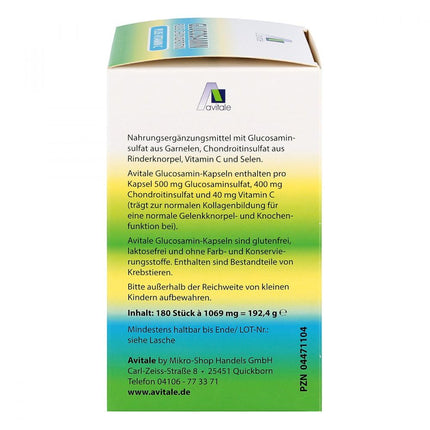 Avitale Glucosamine 500 mg Chondroitin 400 mg Capsules, 180 Capsules, 1 Pack (1 x 192.4 g)