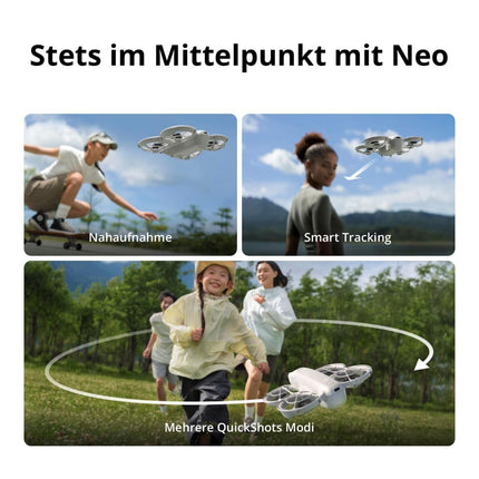 DJI Neo, mini drone with 4K UHD camera for adults, 135g self-flying drone that follows you, hand launch, subject tracking, QuickShots, stable video, built-in propeller guards (controller-free)