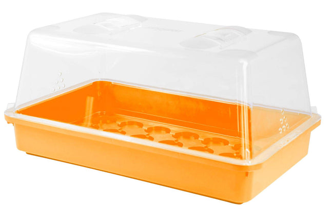 mgc24 Indoor Greenhouse - Seedling Tray with Lid and Ventilation - Orange - 2 Pieces
