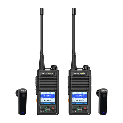 Retevis RB658 Walkie Talkie App, Bluetooth Two-Way Radio 1800 mAh, AI Noise Cancelling, 1.77-inch Screen, Walkie Talkies with Wireless Earpiece, for Fleets, Vehicle Driving (2 Pack, Black)