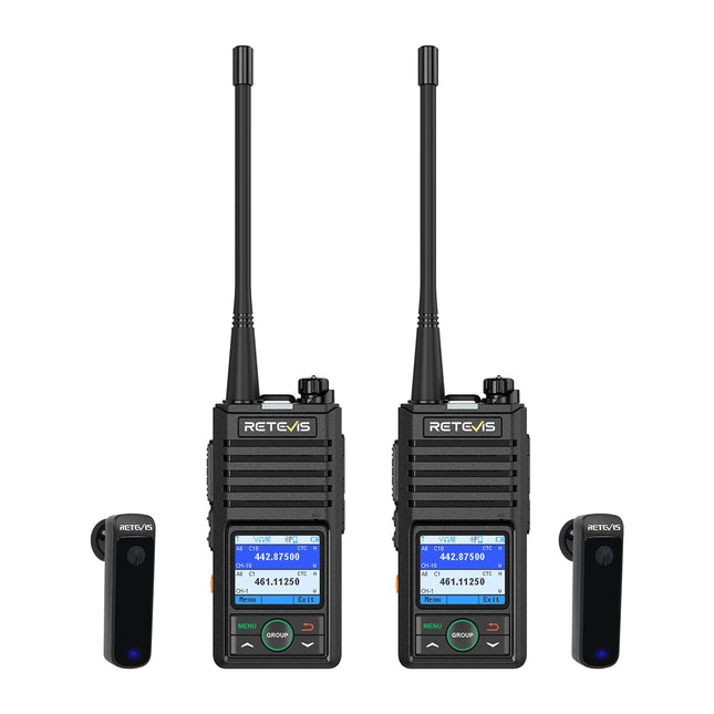 Retevis RB658 Walkie Talkie App, Bluetooth Two-Way Radio 1800 mAh, AI Noise Cancelling, 1.77-inch Screen, Walkie Talkies with Wireless Earpiece, for Fleets, Vehicle Driving (2 Pack, Black)