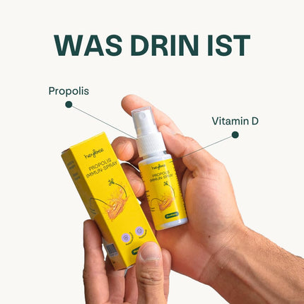 heybee® Propolis Immune Spray with Vitamin D, 30 ml - the mouth spray for children and adults, soothing for the throat and pharynx + strengthens the immune system, ingredients from sustainable beekeeping