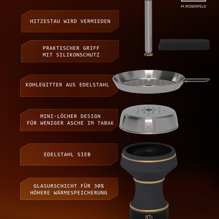 M. ROSENFELD Shisha Stone Head Set – solid shisha head with chimney attachment, glazed shisha head for optimal heat storage &amp; longer smoking pleasure