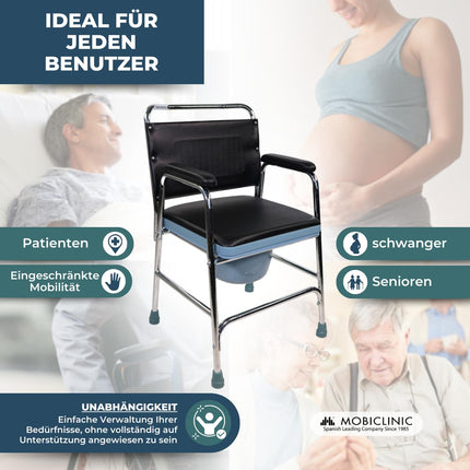 Mobiclinic®, Commode Chair, Velero, European brand, Toilet seat for the elderly and disabled, Toilet chair, Non-slip, With lid, Padded armrests seat