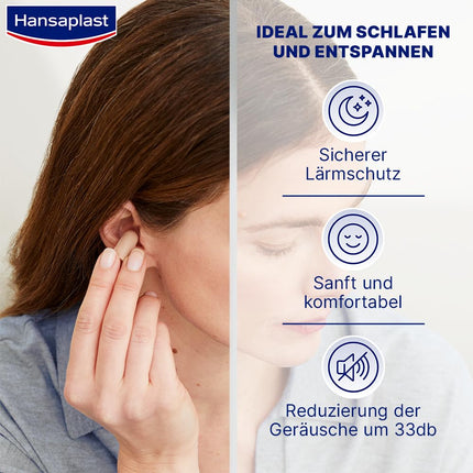 Hansaplast Noise Stop Earplugs (6 pieces), gentle hearing protection ideal for sleeping and relaxing, earplugs reduce noise by 33db