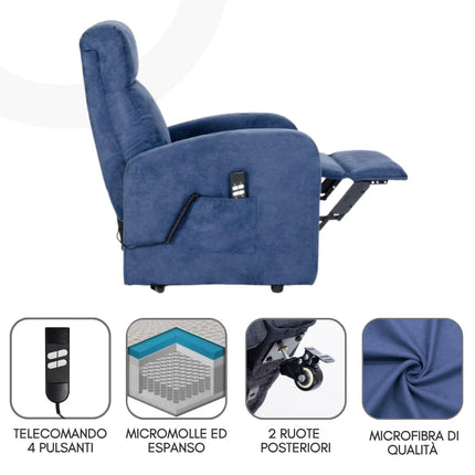 POLTRONE ITALIA Chanel 2 Motors PERSONALIZED Armchair with 2 Wheels Micro Spring Seat Fluffy Blue
