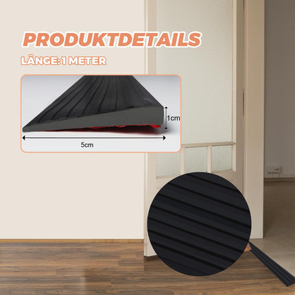 SDLDEER Rubber Door Threshold Ramp, 5 cm x 1 cm x 1 m Threshold Transition Rail, Self-Adhesive Transition Profiles, Threshold Ramp for Doorways, Strollers, Garages (Black)