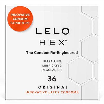 LELO HEX Original Ultra-Thin Condoms with Extra Strength, Male Condoms, 54 mm in Diameter (36-Pack)