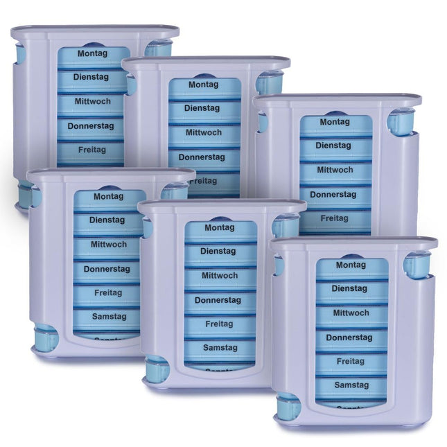 Laro pill box color selection 7 days with 4 compartments per day - optionally 3/6/12/24/48/96 pieces senior-friendly, Quantity: 3, Color: Blue