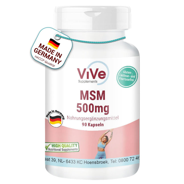 MSM 500 mg - 90 Capsules - Organic Sulfur - Methylsulfonylmethane - 3000 mg Daily Dose - High Dose and Vegan | Quality from Germany - ViVe Supplements