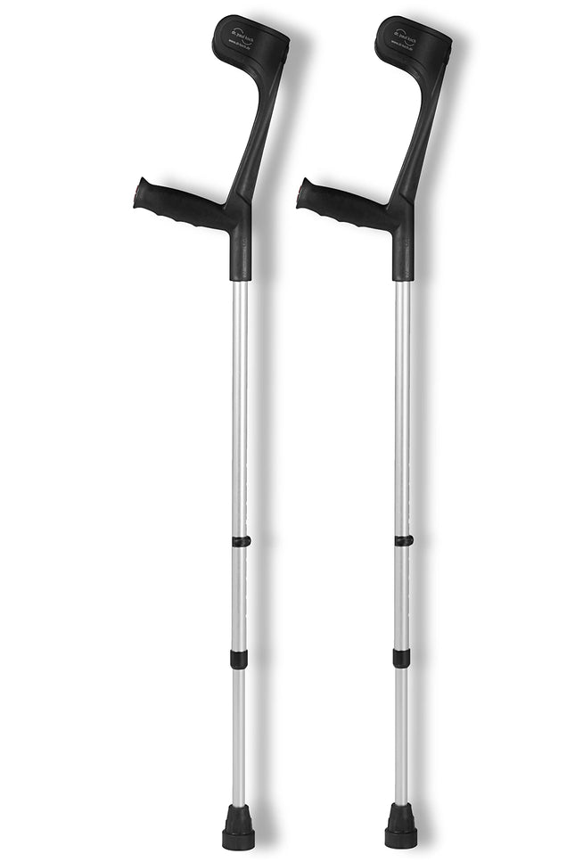 DR. PAUL KOCH Crutches Pair Black - Walking Aid Made of Aluminum with Plastic Handles - Load Capacity Up to 140 kg - Adjustable with Practical Clip - 1.2 kg Net Weight per Pair of Crutches