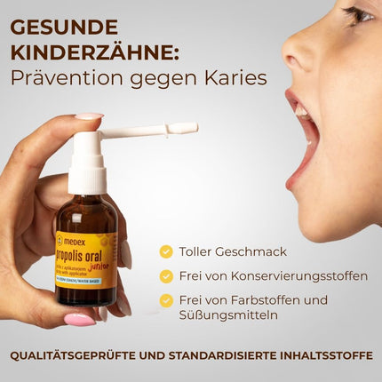 Medex Propolis Oral Junior, propolis spray, mouth and throat spray, water-based, alcohol-free; with added honey, sage, niacin, and spruce tips, with applicator, for children 3 years and older, 30 ml
