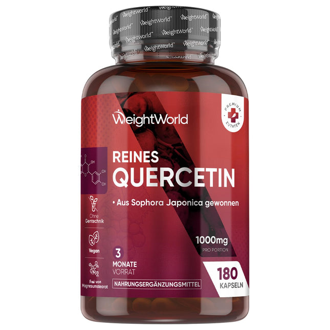 Pure Quercetin 1000mg per serving - 180 vegan capsules - 3-month supply - From Saphora Japonica - Free from magnesium stearate, gluten-free &amp; GMP compliant - WeightWorld
