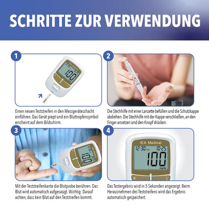 IEA Medical Blood Glucose Meter | Blood Glucose Meter Set with Test Strips | Glucose Meter | Diabetes Test | 50 Test Strips &amp; 50 Lancets