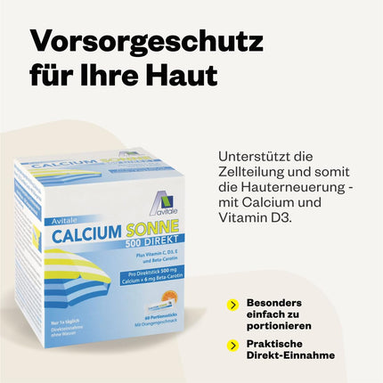 Avitale Calcium Sun 500 Direct - To prepare your skin for the sun with 500 mg calcium and 6 mg beta-carotene plus vitamins C, D3 and E, 150 g