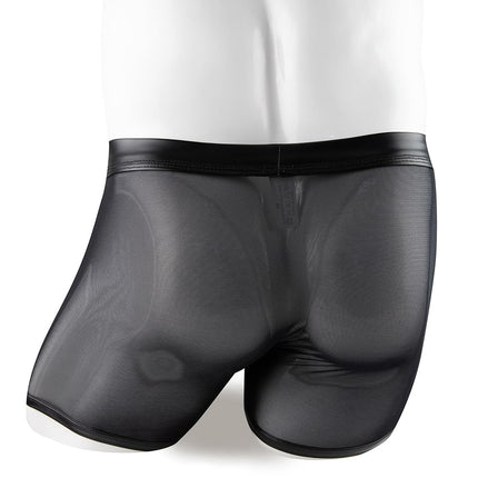 ohmydear Men's Boxer Shorts Leather Boxer Briefs Erotic Lingerie for Sex Mesh Underwear Men's Sexy Underpants Wetlook String Shorts Openable Pouch with Snap Fasteners