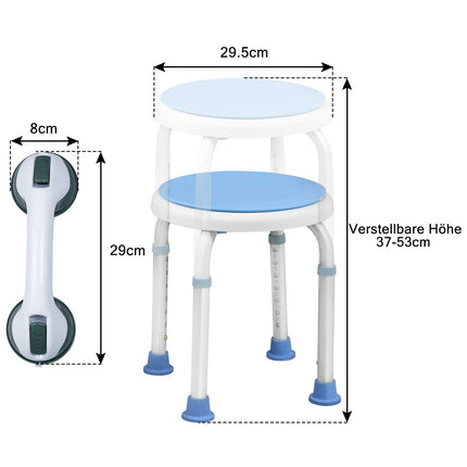 UISEBRT 360° Rotating Shower Stool Height Adjustable Shower Chair Bath Stool Shower Aid Bath Stool Anti-Slip with Suction Cup Grab Bar Bathtub Handle (Chair+Grab Bar)
