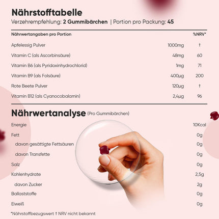 Apple Cider Vinegar Gummies 1000mg - Vitamin C, B12, B6, B9 (Folic Acid) &amp; Beetroot - 90 Vegan Gummies with Apple Flavor - Apple Cider Vinegar by WeightWorld