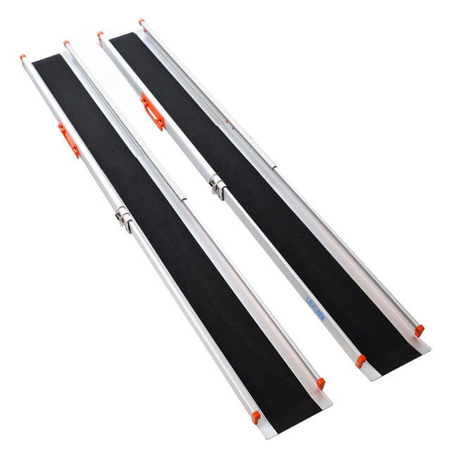 LIEKUMM 2 x 138-244 cm wheelchair ramp, 300 kg load capacity wheelchair ramp for home, steps, curbs, robust telescopic ramp for electric wheelchairs, bicycles