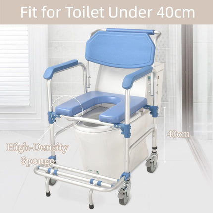 Shower chair with wheels, toilet chair for seniors, wheelchair with shower seat, waterproof chair, commode, load capacity 150 kg for patients, seniors, disabled pregnant women