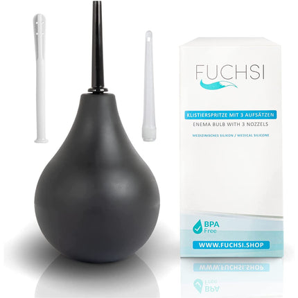 FUCHSI enema with 3 different attachments | Anal douche made of medical-grade silicone – hygienic and BPA-free | 225ml enema | optimal colon cleansing, natural laxative | Colon enema
