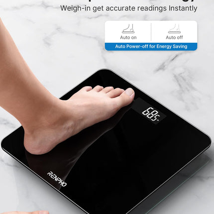 RENPHO Personal Scale, Body Scale with High-Precision Sensors, Digital Personal Scale with Step-On Technology, Safety Glass Weight Scale, Black