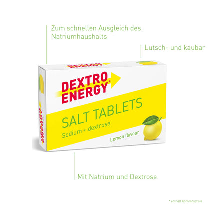 DEXTRO ENERGY SALT TABLETS LEMON + SODIUM - 54g, 30 tablets - Dextro sugar tablets for fast carbohydrate energy supply, supplement during workouts