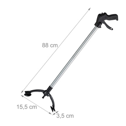 Relaxdays Grabber, Garbage Grabber, Arm Extension, Reaching Aid for Seniors, Aluminum, Plastic, 88 cm, Black/Silver