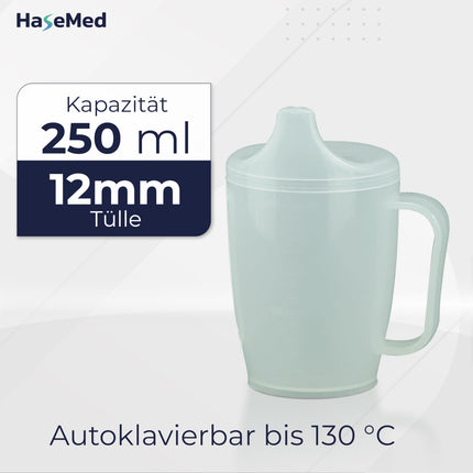 HaseMed Drinking Cup with Handle &amp; Spout (1 Piece) – Ergonomic cup for safe drinking without spills, ideal for seniors &amp; people with limited hand function – Robust &amp; durable, 12 mm