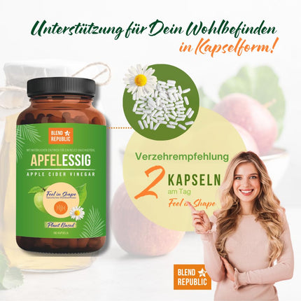 BLEND REPUBLIC® 180 x Apple Cider Vinegar Capsules High Dose &amp; Natural | 1000mg Apple Cider Vinegar per Daily Dose | Vegan &amp; Laboratory Tested | Apple Cider Vinegar | 3 Month Supply