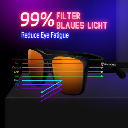Bloomoak 99% Blue Light Blocking Glasses Gaming Glasses Anti-Glare Anti-Fatigue Suitable for Screens, TVs