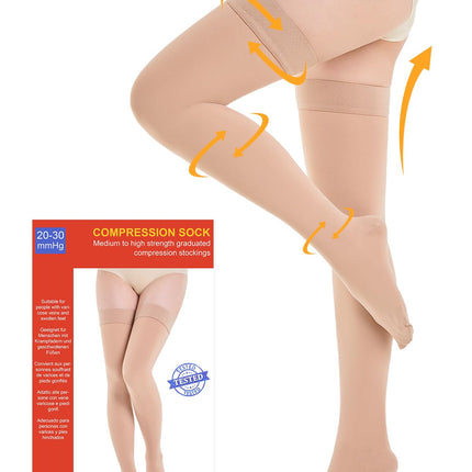 20-30 mmHg Medical Compression Stockings for Women &amp; Men Class 2, Closed Toe Long Support Stockings Thrombosis Stockings with Silicone Band for Varicose Veins Edema Flight (Beige, 3XL)