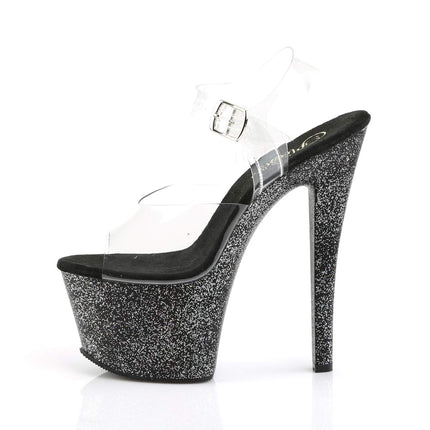 Pleaser SKY-308MG, Women's Platform Sandals, Black (Black (Clr/Blk Glitter)), 38 EU (5 Women's UK)
