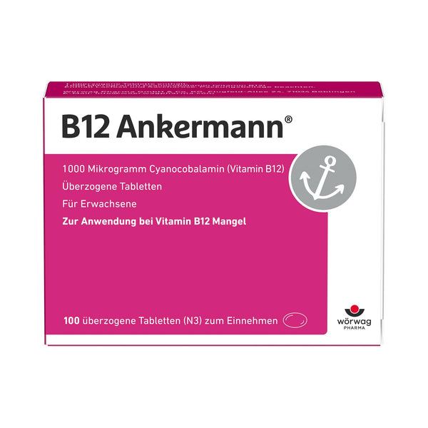 B12 Ankermann, 100 tablets: 1,000 microgram vitamin B12 tablets, high dosage, effective against tiredness and fatigue due to vitamin B12 deficiency, for more energy and performance, once daily