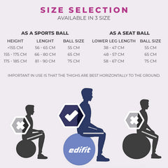EDIFIT, Exercise Ball, 55, 65 and 75, Pezzi Ball, Including Inflator, Pilates Ball, Sitting Ball, Pilates, Yoga Ball, Gymnastics (65cm, Purple)