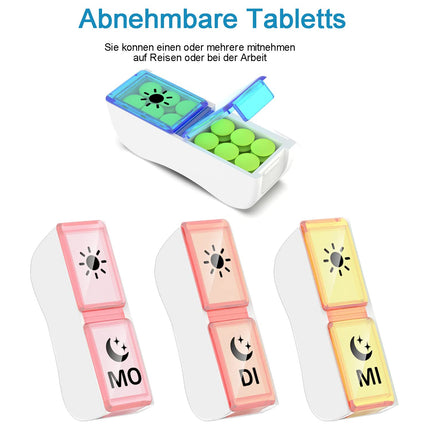 GeekerChip 7-day pill box with 2 compartments, 7-day pill box, morning and evening 14 compartments, pill box, medication dispenser (German version)