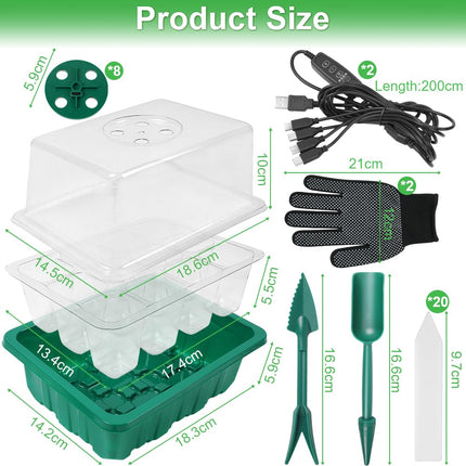 flintronic Indoor Greenhouse Propagator, 8 Pack 96 Cells Mini Greenhouse Propagation Set with Timing Controller Adjustable Brightness, Seedling Starter with Lid and Ventilation