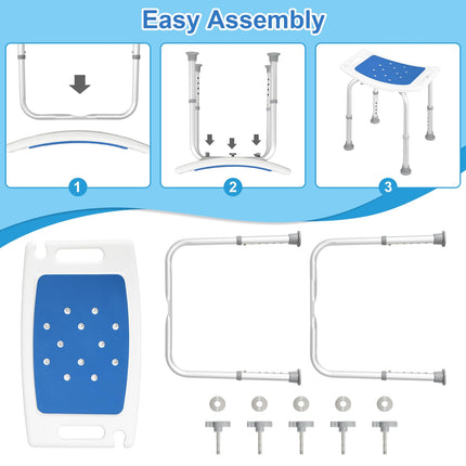 EUGAD Shower Stool, Height-Adjustable Shower Chair, Anti-Slip Feet Handles, Shower Seat, Bath Seat, with Shower Head Holder, for Seniors and Pregnant Women, Made of Aluminum Plastic, 40-53.5 cm, White/Blue