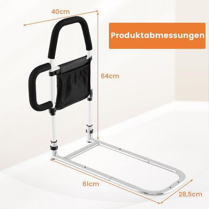 COSTWAY Bed Rail, Bed Rail for Adults, Bedside Guard with 2 Handrails &amp; Bag &amp; Fastening Strap, up to 136 kg, Side Protection, Bed Handle, Bed Railing, Protective Railing for Elderly Pregnant Women, Silver