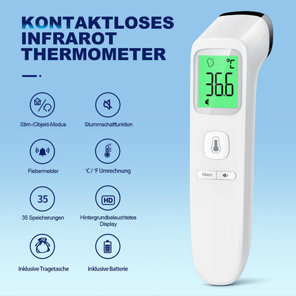 Fever Thermometer for Babies, Children, and Adults, Non-Contact Forehead Thermometer, Digital Infrared Thermometer with Instant Accurate Readings, Fever Alarm, LCD Display and 35 Memory Recalls (White)