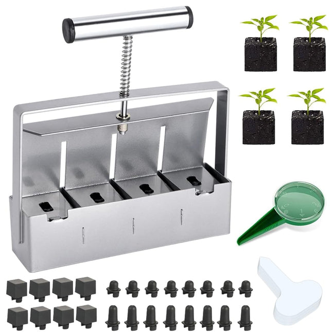 Soil baler, Afenau 5 x 5CM manual soil blocker with seed aid, aluminum alloy soil blocker, handheld soil press cultivation, soil blocking tool for plant cultivation