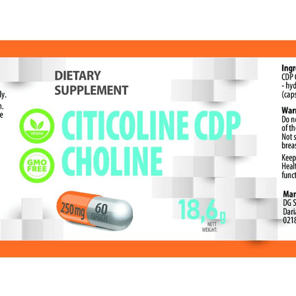Citicoline CDP Choline 250mg 60 Vegan Capsules, Laboratory Tested, High Strength, No Fillers or Bulkers, Non-GMO