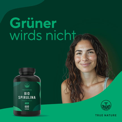 Organic Spirulina Tablets – 600 Tablets (500 mg) – 4,000 mg High Dose – Organic Algae from Certified Organic Farming – Vegan – TRUE NATURE®