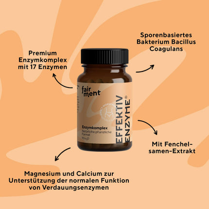 fairment EffektivEnzyme - Premium Enzyme Complex with Bromelain, Sango Sea Coral, Lactase, Papain | Vegan Enzymes | 1 x 90 Capsules