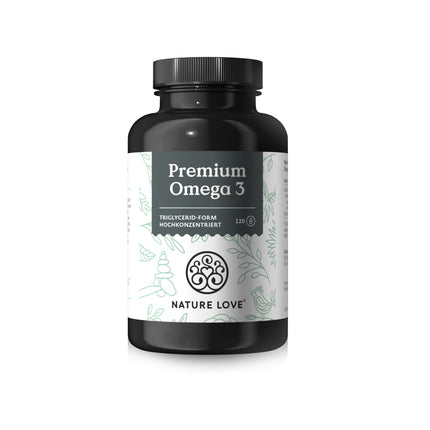 Nature Love Premium Omega 3 NEW - 120 Capsules - 1000mg fish oil per capsule with 80% Omega 3 content (EPA &amp; DHA) - Highly dosed and highly bioavailable due to triglyceride form - from sustainable fishing
