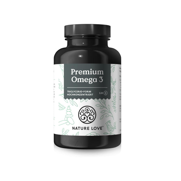 Nature Love Premium Omega 3 NEW - 120 Capsules - 1000mg fish oil per capsule with 80% Omega 3 content (EPA &amp; DHA) - Highly dosed and highly bioavailable due to triglyceride form - from sustainable fishing